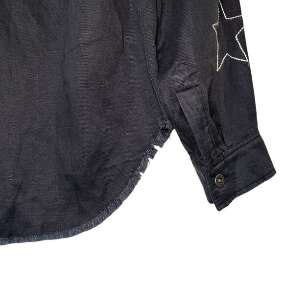 Rails Loren Black Embroidered Stars Raw Hem Long Sleeve Shirt Jacket Shacket S - Picture 10 of 10